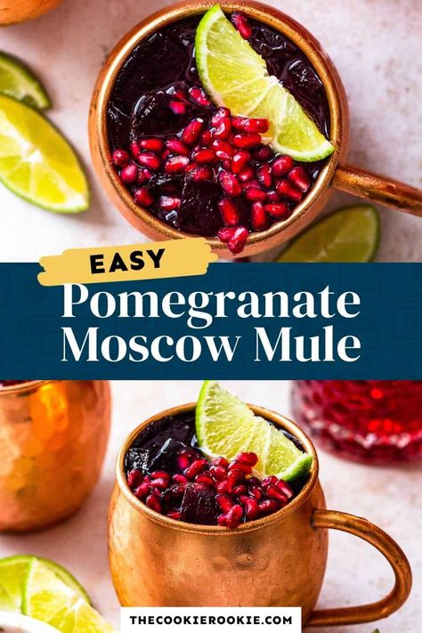 Pomegranate Moscow Mule is the perfect Winter Cocktail! Celebrate the holidays in style! So much flavor in this little fun cocktail. Pomegranate Moscow Mule, Cranberry Moscow Mule Recipe, Pomegranate Cocktail Recipes, Pomegranate Drinks, Pomegranate Vodka, Pomegranate Cocktails, Moscow Mule Recipe, Winter Cocktail, Cranberry Vodka