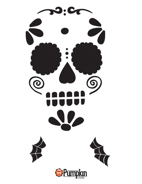 Sugar Skull Pumpkin Stencil, Pumpkin Carving Stencils Easy, Sugar Skull Stencil, Sugar Skull Pumpkin, Skull Template, Pumpkin Patterns Free, Halloween Pumpkin Stencils, Skull Stencil, Halloween Pumpkin Carving Stencils