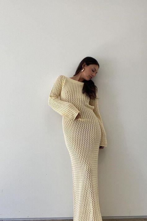 Long Sleeve Maxi Dress Aesthetic, Crochet Dress Sleeves, White Crochet Maxi Dress, Crochet Dress Modest, Crochet Dress Maxi, Amalfi Outfits, Crochet Dress Aesthetic, Crochet Dress Long, Crochet Dress Outfit