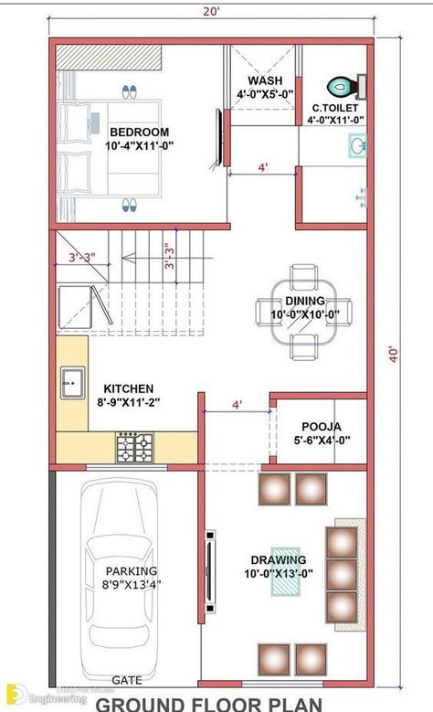 Top 24+ Luxury House Plan Ideas! - Engineering Discoveries Modern House Design Floor Plan, House Plan Ideas, 20x30 House Plans, South Facing House, Budget House Plans, 20x40 House Plans, 30x40 House Plans, Small Modern House Plans, 2bhk House Plan