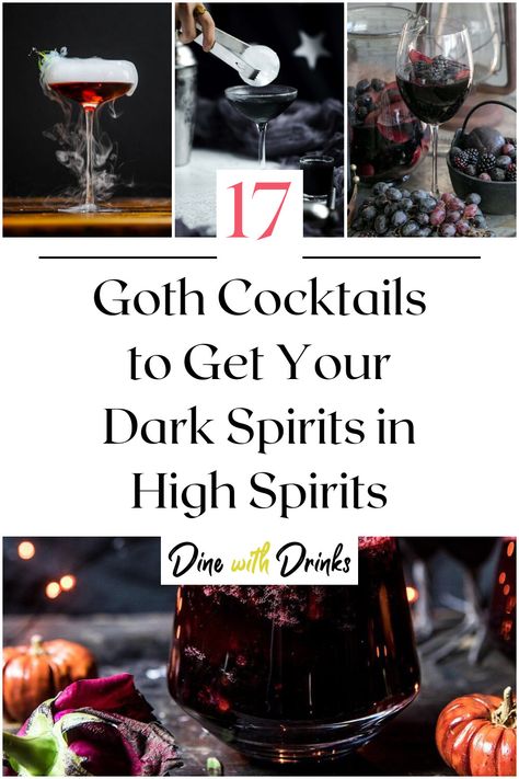 Collage of 4 goth cocktails. Goth Cocktails, Gothic Drinks, Gothic Dinner, Halloween Themed Drinks, Bachelorette Cocktails, Pitcher Cocktails, Drink Names, Cocktail Names, Healthy Book