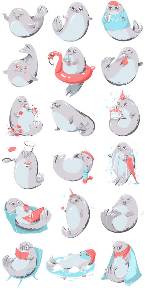 Cute Seal Drawing, Seal Drawing, Cute Seals, Seal Pup, Baby Seal, 강아지 그림, Wacom Intuos, Illustration Painting, Animal Sketches