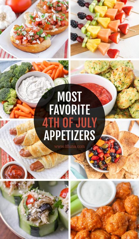 Kick off your independence day BBQ with some of these dips and finger foods. This collection features all of our favorite 4th of July Appetizers that never cease to please party guests! #4thofjuly #fourthofjuly #appetizers #fingerfood #holidayappetizers Cookout Appetizers, July 4th Appetizers, 4th Of July Appetizers, July Appetizers, Warm Appetizers, 4th July Food, Bbq Appetizers, Homemade Salsa Recipe, Appetizers For A Crowd