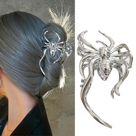 PRICES MAY VARY. Unique Design: Our punk-style spider metal hair claw clip features a lifelike spider design that stands out, making it the perfect choice for showcasing your individuality. Shimmering Silver: The silver metal material radiates a unique shine, adding a touch of fashion to your hairstyle, suitable for various occasions. Versatile Application: Beyond being a hair accessory, it can also serve as Halloween decoration, enhancing the festive atmosphere with its multi-purpose design. St Silver Hair Accessory, Metal Hair Clip, Halloween Accessories Hair, Hair Grips, Trendy Hairstyle, Hair Claw Clips, Metal Hair Clips, Metal Hair, Halloween Hair