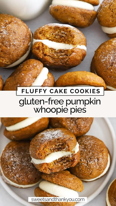 Gluten Dairy Free Thanksgiving Desserts, Gluten Free Whoopie Pies Easy, Gluten Free Dairy Free Whoopie Pies, Gf Pumpkin Whoopie Pies, Sugar Cookie Gluten Free Recipe, Gluten Free Pumpkin Cookies With Cream Cheese Frosting, Gluten Free Thanksgiving Cupcakes, Gluten And Soy Free Desserts, Gluten Free Woopy Pies