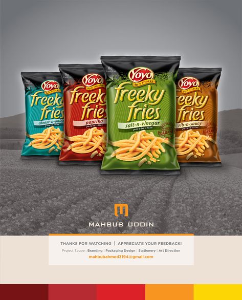 Yoyo - Freeky Fries - Branding & Packaging on Behance Fries Branding, Food Brand Logos, Chip Packaging, Biscuits Packaging, Packaging Snack, Drinks Packaging Design, Brand Mark, Brand Presentation, Food Advertising