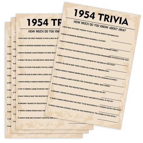 PRICES MAY VARY. Package Content: Each package includes 30 game cards & 1 answer card. Size: Each card measures 4 Inch x 6 Inch. Perfect for your 70s party, 70th birthday party, 70th anniversary, or 70th class reunion this Born in 1954 Game. MATERIAL: these birthday game cards are made of matte card stock, and the advanced printing technology makes every card vibrant and colorfast, non-toxic and no odd smell. Fun For Birthday Parties: A birthday party without a game is incomplete. Our birthday g Grandpas Birthday Party, Surprise 70th Birthday Ideas Mom, 70th Surprise Birthday Party Ideas, Moms 70th Birthday Party Ideas, 70th Anniversary Party Ideas, 70th Birthday Ideas For Women, 75 Birthday Party Ideas Dad, 70th Birthday Cards For Women Handmade, 70th Bday Party Ideas For Mom