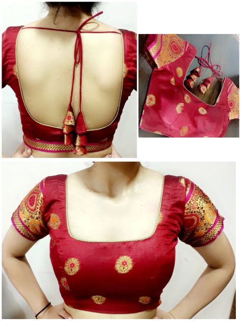 Deep neck blouse Round Deep Neck Blouse Designs, Blouse Deep Neck Design, Deep U Neck Blouse Designs, Deep Neck Blouse Designs, Trendy Blouse Patterns, Deep Neck Blouse, Neck Blouse Designs, Desi Clothing, Model Blouse Designs