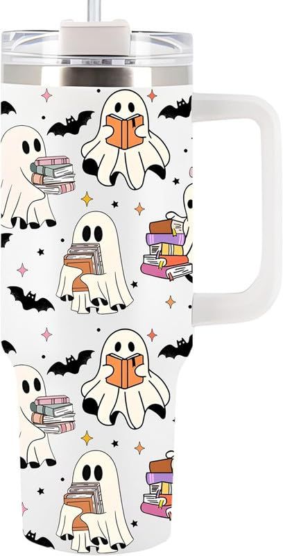 PRICES MAY VARY. Ghost Reading Book Tumbler 40Oz With Handle For Men Women - Halloween Kitchen Decor, Book Reader Gift For Friend, Coworker - Cute Ghost Gift For Mom, Dad, Sister - Spirit Halloween Cup For Book Lovers Halloween Hostess Gifts, Book Tumbler, Ghost Reading Book, Book Reader Gifts, Boo Gift, Halloween Teacher Gifts, Halloween Kitchen Decor, Ghost Gifts, Ghost Reading