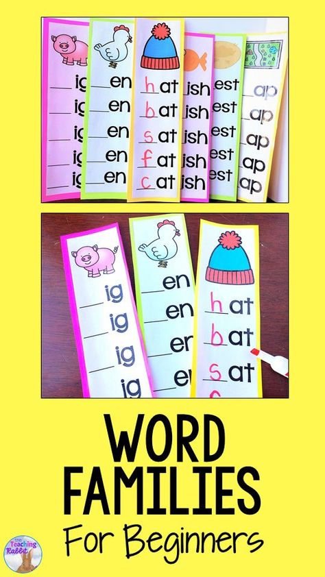 Teach word families using these fun dry erase strips with pictures!  #wordfamilies #wordwork #kindergarten #cvc #literacycenters First Grade Language Arts, Kindergarten Rhyming, Ela Kindergarten, Kindergarten Word Families, Book Buddies, Esl Ideas, Word Family Activities, Kindergarten Phonics, English Ideas