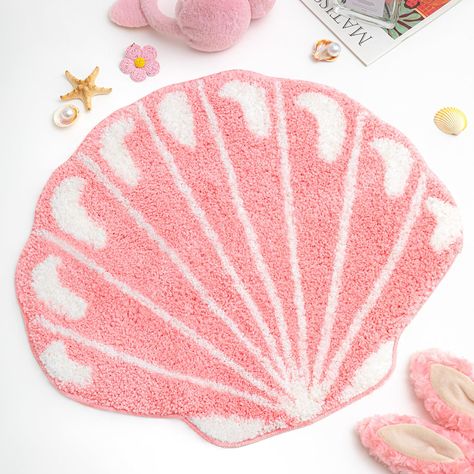 PRICES MAY VARY. Package Contents: our package comes with 1 seashell bath mat, making it a seamless addition to your home; It's easy to install; Simply place it in your desired room and watch it transform the area with its vibrant pink color and cute shell design Sized for Versatility: measuring about 2 x 1.71 ft/ 61 x 52 cm, this seashell carpet for bathroom is the ideal size for various spaces in your home; It's large enough to make a significant impact visually, yet compact enough to fit in y Pink Mermaid Bathroom, Preppy Bath Mat, Pink Coastal Decor, Teen Girl Bathroom Decor, Sea Room Decor, Preppy Rug, Beachy Bathroom Decor, Emo Barbie, Pink Bathroom Rugs