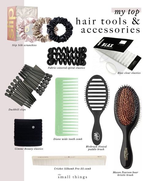 Brushes, combs, elastics, scrunchies, and clips for hairstyling. As a hairstylist who worked in the salon for many years, these are my favorite go-to essentials for styling. There are a few things I’m “ride or die” about when it comes to hairstyling and one of those things is the tools I use. #hairtools #hairstyling | thesmallthingsblog.com The Small Things Blog, Hairstylist Tools, Hair Salon Tools, Small Things Blog, Makeup Artist Kit, Beauty Treats, Professional Hairstylist, Wide Tooth Comb, The Small Things