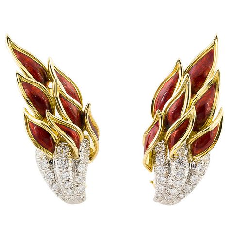 ƑᎥɽҽ Ꮗαℓƙ ᏇᎥʈɦ Mҽ Tiffany Schlumberger, Flame Earrings, Red Carpet Jewelry, Fire Jewelry, Jewel Necklace, Gold Diamond Jewelry, Diamond Brooch, Art Deco Earrings, Enamel Jewelry