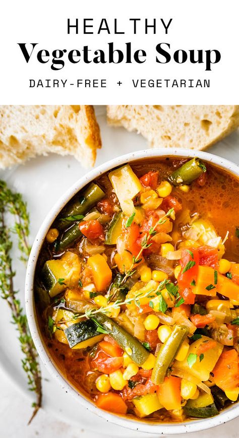 This is the best vegetable soup! It’s loaded with fresh veggies and seasoned with plenty of spices and herbs for amazing flavor. Plus, it’s dairy-free and vegetarian. Best Vegetable Soup, Healthy Vegetable Soup, Chef Dress, Gut Recipes, Easy Vegetable Soup, Vegetable Soup Healthy, Vegetable Soup Recipe, Easy Vegetable, Healthy Vegetable