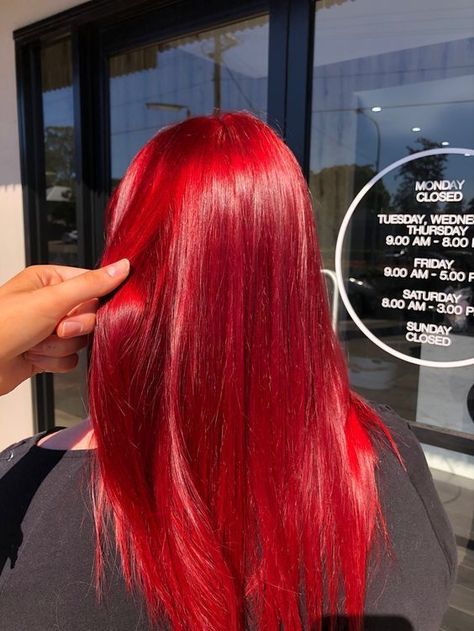 Bold Red Hair Color, Bright Red Hair Dye Ideas, Ariel Red Hair Color, Red Extensions Hair, Red Bright Hair, Ginger And Red Hair, Bright Red Hair Aesthetic, Bright Red Hair Ideas, Red Fire Hair