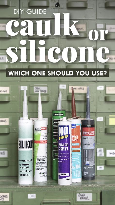 green workshop cabinet with selection of silicone sealant and caulk for DIY projects How To Caulk Around Kitchen Sink, Calking Tips, Baking Soda Drain Cleaner, Bathroom Caulk, Caulk Paint, Caulking Tips, Plaster Repair, Bathroom Repair, Caulking Tools