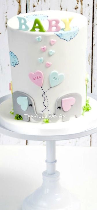 Boy Or Girl Cake Ideas, Boy Or Girl Cake, Baby Shower Cakes Neutral, Baby Reveal Cakes, Christening Cakes, Elephant Cakes, Baby Reveal Party, Cupcake Birthday, Girl Cupcakes