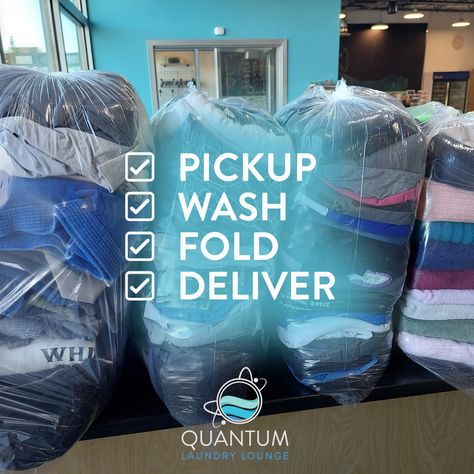 Did you know we have drop-off/delivery/wash & fold and pickup service. Quantum Laundry Lounge is the Best laundromat in Anchorage to offer laundry service pickup and delivery. We will pick up your laundry, wash and fold it, and deliver it. quantumlaundry.com Laundry Pick Up And Delivery Service, Wash And Fold Service, Mobile Laundry Service, Wash And Fold Laundry Service, Wash And Fold Laundry Business, Laundry Ads, Laundry Delivery Service, Laundry Marketing, Logo Laundry