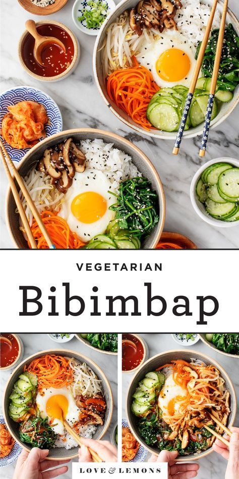 Vegetarian Bibimbap, Korean Rice Bowl, Korean Food Recipes, Bibimbap Recipe, Resepi Ayam, Gochujang Sauce, Seasoned Veggies, Korean Rice, Cibo Asiatico