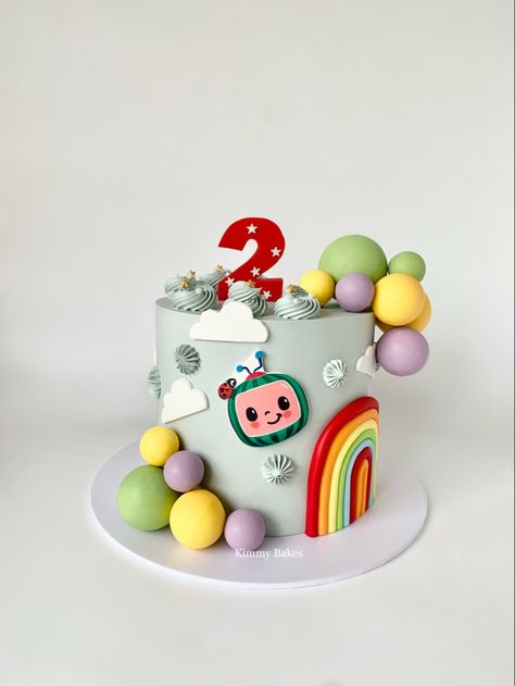 Cake Decorating Cocomelon, Simple Cocomelon Cake Ideas, Kue Ultah Cocomelon, Cocomelon Rainbow Cake, Kue Cocomelon, Cocomelon Sheet Cake, Simple Cocomelon Cake, Coco Melon Cake Ideas, Cocomelon Cake Design