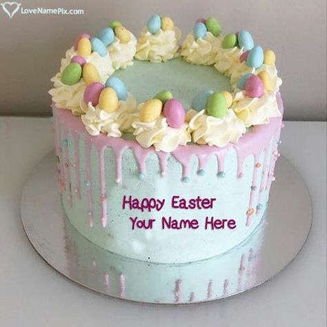 Happy Easter Wishes Cake Images With Name Easter Bday Cake, Cute Easter Cake Designs, Easter Bunny Birthday Cake, Pastel Easter Decor, Easter Cake Ideas Creative, Easter Cookie Cake Designs, Easter Cupcake Cake, Spring Birthday Cakes, Cute Easter Cakes