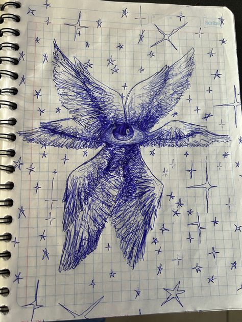 Seraphim Drawing, Ballpoint Pen Sketch, Ballpoint Drawing, Scratch Book, Sketchbook Aesthetic, Awesome Drawings, Ballpoint Pen Art, Pen Doodles, Ballpoint Pen Drawing