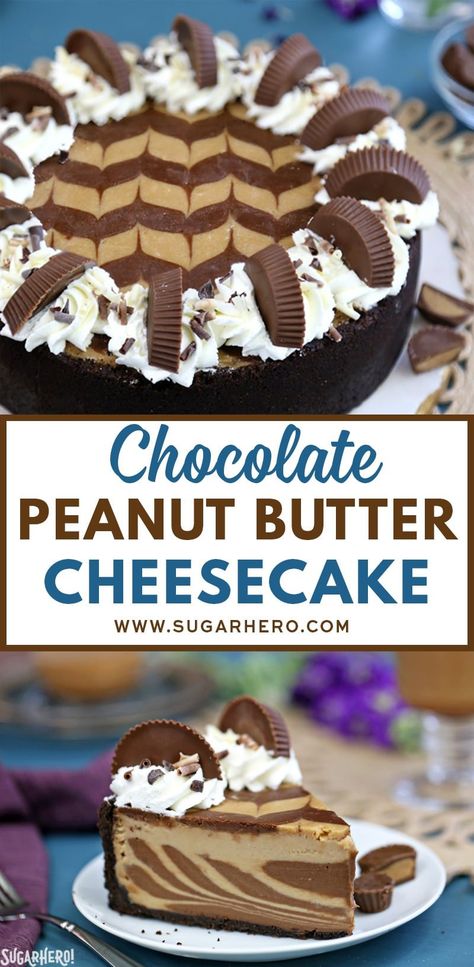 Cup Cheesecake, Chocolate Swirls, Chocolate Peanut Butter Cheesecake, Beaux Desserts, Peanut Butter Cheesecake, Peanut Butter Desserts, Chocolate Swirl, Cookie Crust, Peanut Butter Recipes