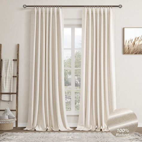 PRICES MAY VARY. MULTIPLE HANGING OPTIONS: 2 panels of blackout curtain per package. Each curtain panel measures 52" wide x 102" long. <1>.Modern Back Tab Look- With hidden back loop hanging on curtain <2>.From the rod pocket for a classic look <3>.Clips Look-Simply using clips on curtain header(clip rings are not included) <4>.Hooks look-using shower hooks, pin hooks, and pleat hooks for easy pull.(hooks are not included) LINEN BLEND FABRIC：These linen blackout curtains are crafted from 30% lin Floor To Ceiling Curtains, Linen Blackout Curtains, Farmhouse Flooring, Drape Panel, Darkening Curtains, Black Out, Lined Curtains, Dining Room Office, Room Darkening Curtains