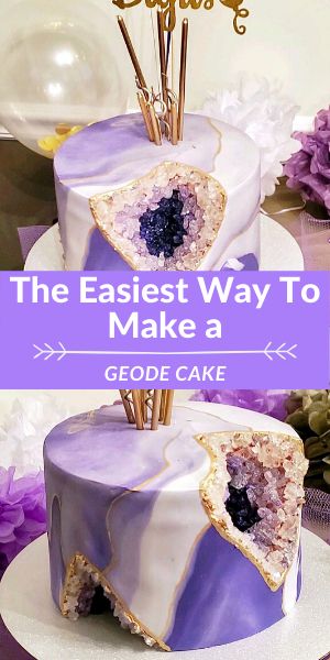 Easy Geode Cake, How To Make A Geode Cake, How To Make Candy Crystals, Geology Cake Ideas, Geode Desserts, Geode Cake Birthday, Geode Cake Tutorial, Geode Cupcakes, Crystal Birthday Cake