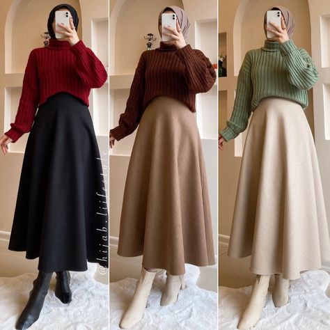 Hijab Winter Skirt Outfit, Clasic Cloths Woman Winter, Casual Winter Outfits Hijab, Modest Formal Outfits, Modest Muslim Fashion, Hijab Skirt, Sweater Skirt Outfit, Muslim Women Clothing, Hijabista Fashion