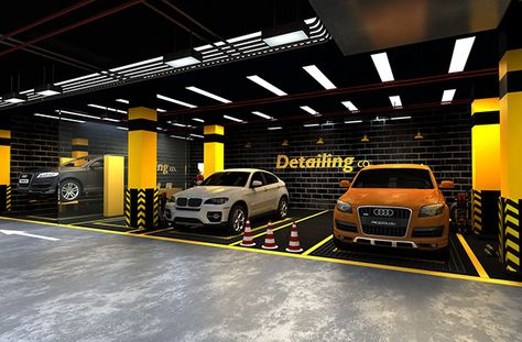 Car Detail Shop, Automotive Showroom, Car Showroom Interior, محطة وقود, Car Showroom Design, Garage Design Interior, Car Wash Business, Underground Parking, Automotive Shops