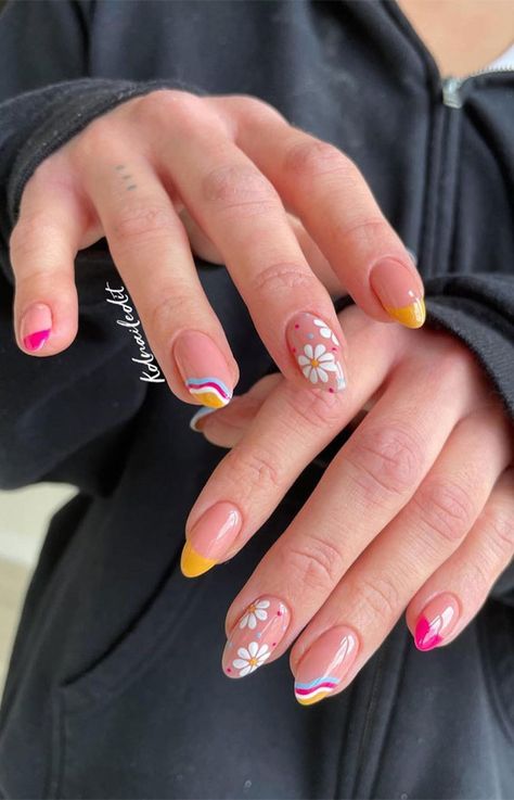 2023 Nails, Hello Nails, Broken Nails, Colorful Nail, Short Acrylic Nails Designs, Cat Kuku, Spring Nail, Orange Nails, Funky Nails