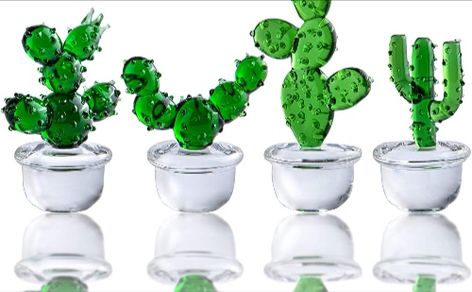 cute, aesthetic cactus made of glass material, material is durable, practical and safe. will not easily break and durable.Size: about 5*3.6*2.5cm,4.5*2.7*2.5cm,4*4*2.5cm,6.2*3.5*2.5cm. Artificial Cactus, Glass Cactus, Crystal Paperweight, Crystal Figurines, Crystal Crafts, Glass Figurines, Crystal Art, Cactus And Succulents, Green Crystals