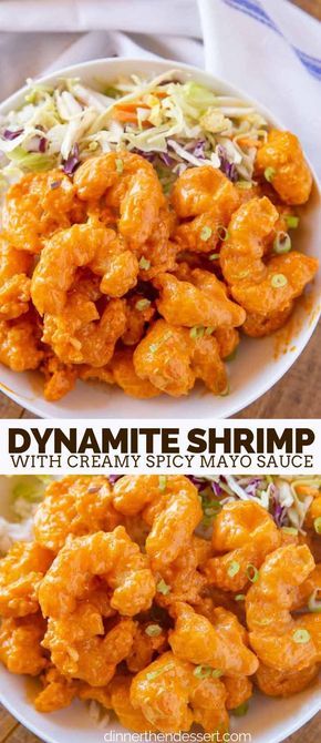 Dynamite Shrimp made with battered fried shrimp coated in a spicy mayo sauce is the PERFECT recipe to serve as an appetizer or the main course! Battered Fried Shrimp, Spicy Mayo Sauce, Dynamite Shrimp, Dinner Then Dessert, Mayo Sauce, Shrimp Recipes For Dinner, Spicy Mayo, Shrimp Recipes Easy, Shrimp Dishes