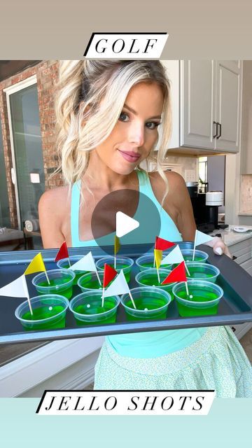 Macy Blackwell on Instagram: "Golf Jello Shots!🏌🏼‍♂️Margarita-style!⛳️ If you’re going to be watching the Masters, these cute shots will be a hit! So easy and adorable! 

Ingredients:

1 package lime jello (3 oz)
1 cup boiling water 
1/2 cup margarita mix 
1/2 cup tequila 

Directions: 

1. Mix together jello and boiling water. Add in margarita mix and tequila. 
2. Pour into cup, and chill for at least 2 hours before inserting flags and golf ball. (I used white pearl sprinkles but you can also use mini marshmallows 

#themasters #pga #golfgirls #golfparty #summerparty #summerrecipes #summerfun #barstoolgolf" Golf Jello Shots Recipe, Golf Jello Shots, Margarita Marshmallows, Golf Inspired Cocktails, Golf Shots Alcohol, Margaritas Jello Shots, Good Whiskey Drinks, Margarita Jell-o Shots, Margarita Jello Shots