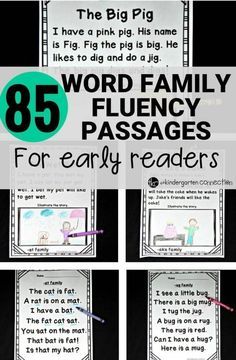 Over 85 Fluency Passages for Early Readers. CVC passages and CVCe passages make these great for Kindergarten and First grade! #fluency #reading #kindergarten #firstgrade #wordfamilies #earlyreaders Cvc Passages, Reading Kindergarten, Kindergarten Word Families, Word Family Worksheets, Fluency Passages, Cvc Word Families, Quotes Family, Sight Words Kindergarten, Phonics Kindergarten