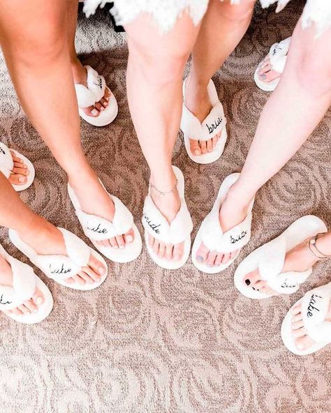 Amazing Wedding Favor Ideas That Every Guest Will Love ❤ wedding favor ideas for guests matching slippers #weddingforward #wedding #bride Proposal Party, Cute Bridesmaids Gifts, Bridesmaid Slippers, Bride Slippers, Marriage Ideas, March Wedding, Boutique Business, White Slippers, Wedding Slippers