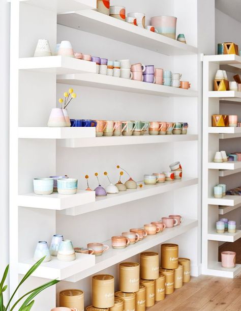 A New Store For A Much-Loved Local Ceramicist | Store interiors, Store design interior, Shop interior design Pottery Store Interior, Ceramic Store Interior Design, Ceramic Shop Design, Ceramic Shop Interior, Art Store Design, Decor Store Design, Pottery Showroom, Store Decoration, Ceramic Store