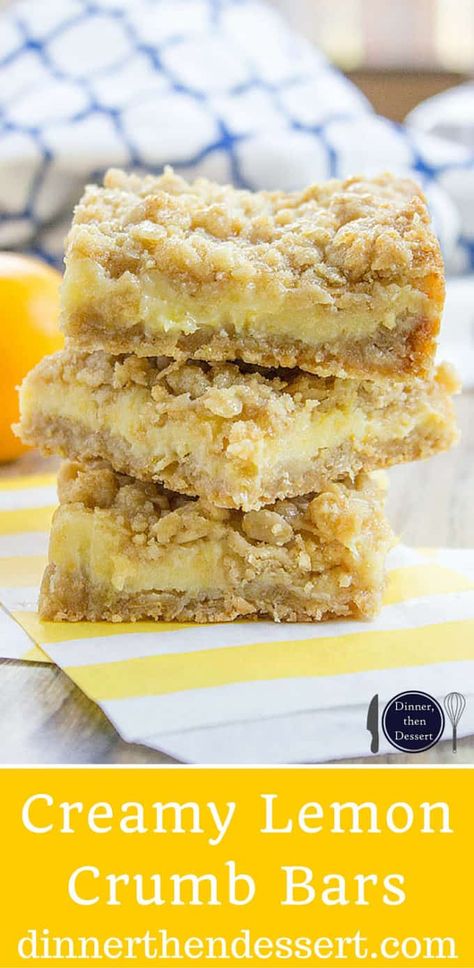 Creamy Lemon Crumb Bars - Dinner, then Dessert Lemon Crumb Bars, Quick Oatmeal, Weight Watcher Desserts, Crumb Bars, Kolaci I Torte, Brownie Desserts, Lemon Filling, Low Carb Dessert, Think Food