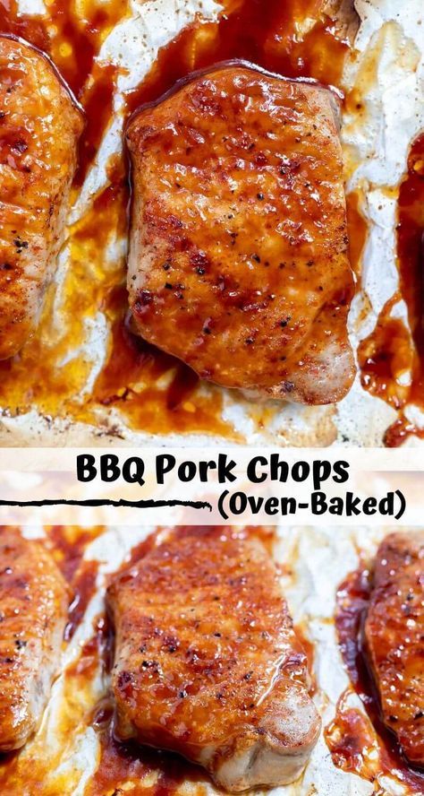 Make this quick and easy barbecue pork chops recipe without lighting up the grill. These Bbq Pork Chops In Oven are baked to perfection for a great family dinner idea. Quick Dinner Ideas Porkchops, Pork Chop Recipes Barbecue, Keto Bbq Pork Chops, Easy Recipes With Pork Chops, Easy Minimal Ingredient Dinners, Recipes With Pork Chops Easy, Pork Chop Barbecue Recipes, Pork Chop Recipes Baked Sheet Pan, Easy Bbq Pork Chops