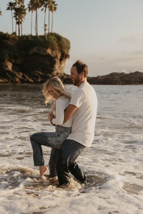 Engagment Beach Photoshoot, Fun Couples Beach Photoshoot, Save The Date Beach Photoshoot, Beach Engagement Photos In Water, Engagement Announcement Beach, Engagement Pictures Beach, Couples Beach Photography, Beach Engagement Photoshoot, Unique Engagement Photos