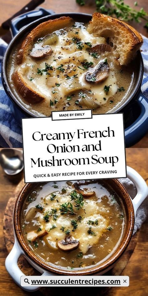 Warm up with this creamy, flavorful soup filled with caramelized onions, mushrooms, and a rich broth that’s simply irresistible. Beef Broth Mushroom Soup, Mushroom Soup Broth Based, Small Batch Mushroom Soup, What To Serve With Mushroom Soup, French Onion Soup Recipe Dutch Oven, Creamy French Onion And Mushroom Soup, French Onion Soup Pioneer Woman, Creamy Mushroom And Chicken Soup, Motsaball Soup