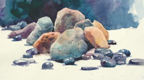 How To Paint Rocks, Painting Videos Tutorials, Rock Painting Tutorial, Paint Rocks, Watercolor Lessons, Rock Painting Patterns, Watercolor Painting Techniques, Painting Rocks, 수채화 그림