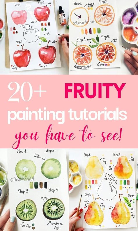 how to paint in watercolor for beginners | drawing ideas | watercolor newbie painting tutorials | how to paint fruit veggies step by step | food art | #watercolor #watercolorbeginner #foodart Water Painting Step By Step, Fruit Aesthetic Painting, Watercolor Fruit Step By Step, Watercolor Lemon Tutorial, Watercolor Paintings Easy Step By Step, How To Paint A Pomegranate, Watercolour For Beginners Step By Step, Painting Fruit Easy, Watercolour Painting For Beginners Step By Step