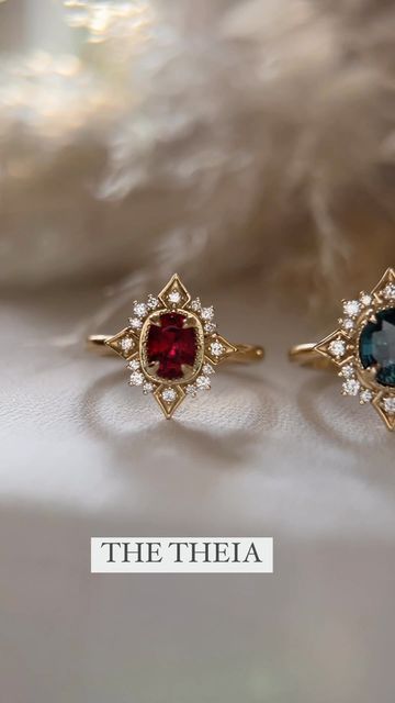 Lavender Creek Gems, Non Traditional Engagement Rings Vintage, Spinel Rings, Eloping Wedding, Colorful Engagement Rings, Panna Ring, Spinel Engagement Ring, Gemstone Rings Vintage, Garnet Engagement Ring