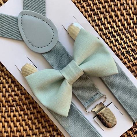 Bowling Wedding, Sage Bow Tie, Sage Green Bow Tie, Grey Suspenders, Tie And Suspenders, Olive Wedding, Gentlemen Wear, Green Bow Tie, Bearer Outfit