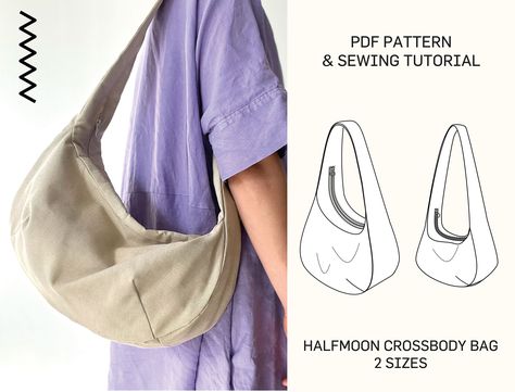 Sewing pattern and instructions for a Halfmoon / Crossbody Bag in two sizes The Saturday Bag is a semi-circular shoulder bag with a wide shoulder strap, that fits perfectly to the body. Casual & chic. The pattern contains two sizes. For sewers with some sewing experience. (THIS IS A PDF PATTERN, not a finished product. Your pattern will be ready for instant download once your payment has been processed) YOU GET: PDF pattern (A4, US letter, A0) / labeling in English and German PDF sewing instructions in English and German Information about printing: A4 sewing pattern Size S: print page 1-12, Size L: print page 13-30 US Letter Pattern: Size S: print page 1-11, Size L: print page 12-28 PRODUCT INFO: PDF Instant Download All pattern files are in both A4 and US letter format and can be printed Cross Shoulder Bag Pattern, Half Moon Bag Sewing Pattern, Sewing Crossbody Bag, Crossbody Sewing Pattern, Sewing Shoulder Bag, Crescent Bag Pattern, Moon Bag Pattern, Shoulder Bag Patterns To Sew, Cross Body Bag Sewing Pattern