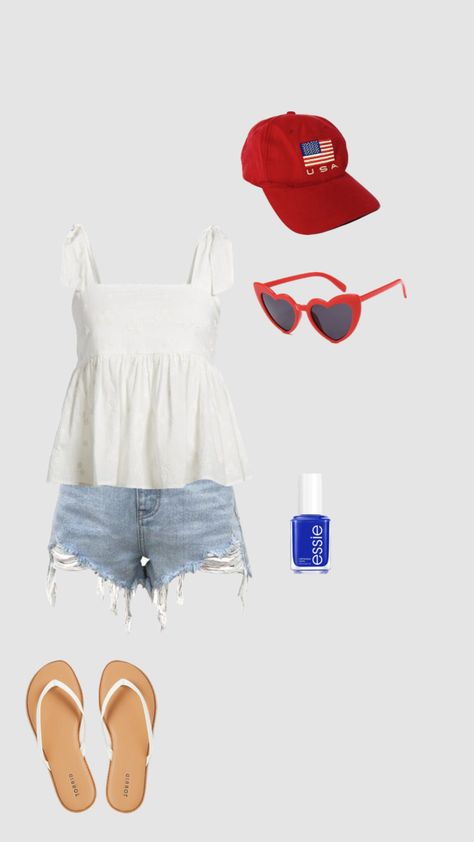 Basic Fourth Of July Outfit, Comfy Fourth Of July Outfits, Fourth Of July Outfits For Teens, Fourth Of July Outfits Aesthetic, 4th Of July Outfit Inspo Teens, Forth Of July Outfit, Cute Fourth Of July Outfits, Fourth Of July Fits, Trendy Pre-shrunk Tops For 4th Of July