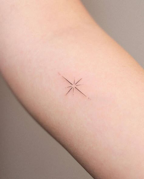 Second Star Tattoo, Brightest Star Tattoo, Fine Star Tattoo, Intricate Star Tattoo, Tattoo Sparkle Stars, Fine Line Sun Moon Stars Tattoo, Guiding Star Tattoo, Cross Star Tattoo, When You Wish Upon A Star Tattoo