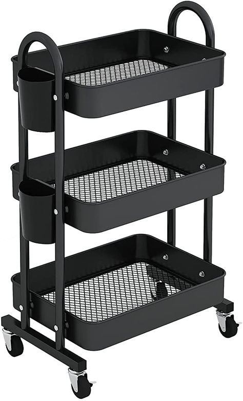 Ikea Trolley, Salon Design Ideas, Movable Storage, Rolling Utility Cart, Black Shelves, Storage Trolley, Office Black, Bathroom Redesign, Dresser Storage